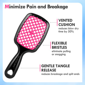 Aussumy close-up of soft flexible bristles preventing breakage and easing tangles