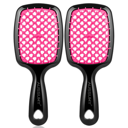 Aussumy front packaging showing magenta detangler set and quick benefits