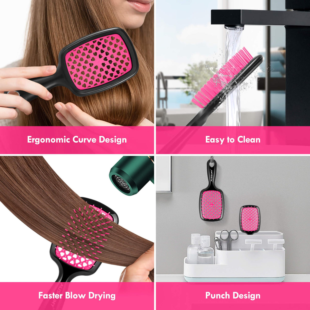 Aussumy mini brush beside toothbrush showing travel-friendly size
