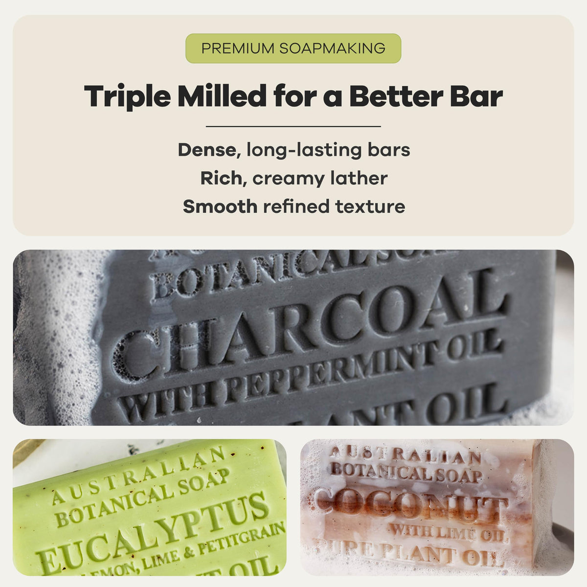 Australian Botanical Soap activated charcoal bar top-down view showing detox benefit