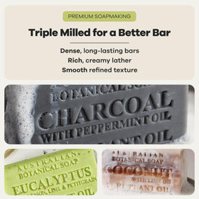Australian Botanical Soap activated charcoal bar top-down view showing detox benefit