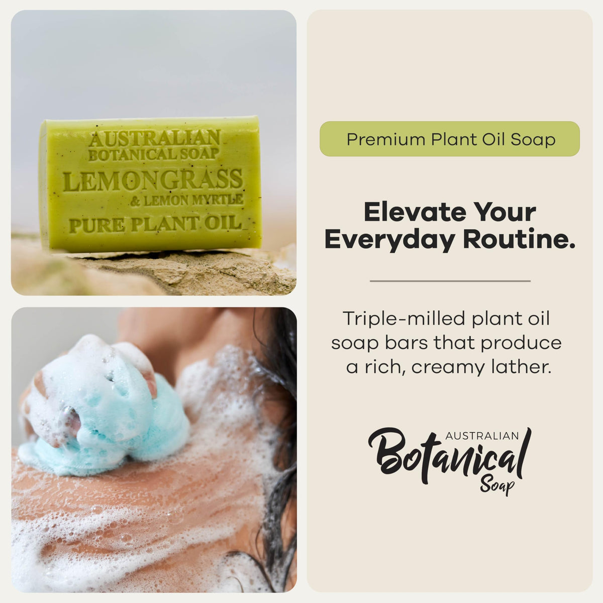 Australian Botanical Soap close-up texture of triple-milled bar showing dense feel