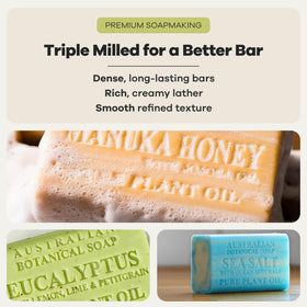 Australian Botanical Soap eucalyptus bar texture with visible botanicals for refreshing cleanse