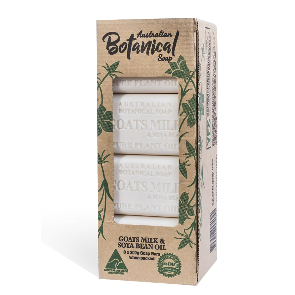 Australian Botanical Soap front packaging showing 8-bar value pack and benefits