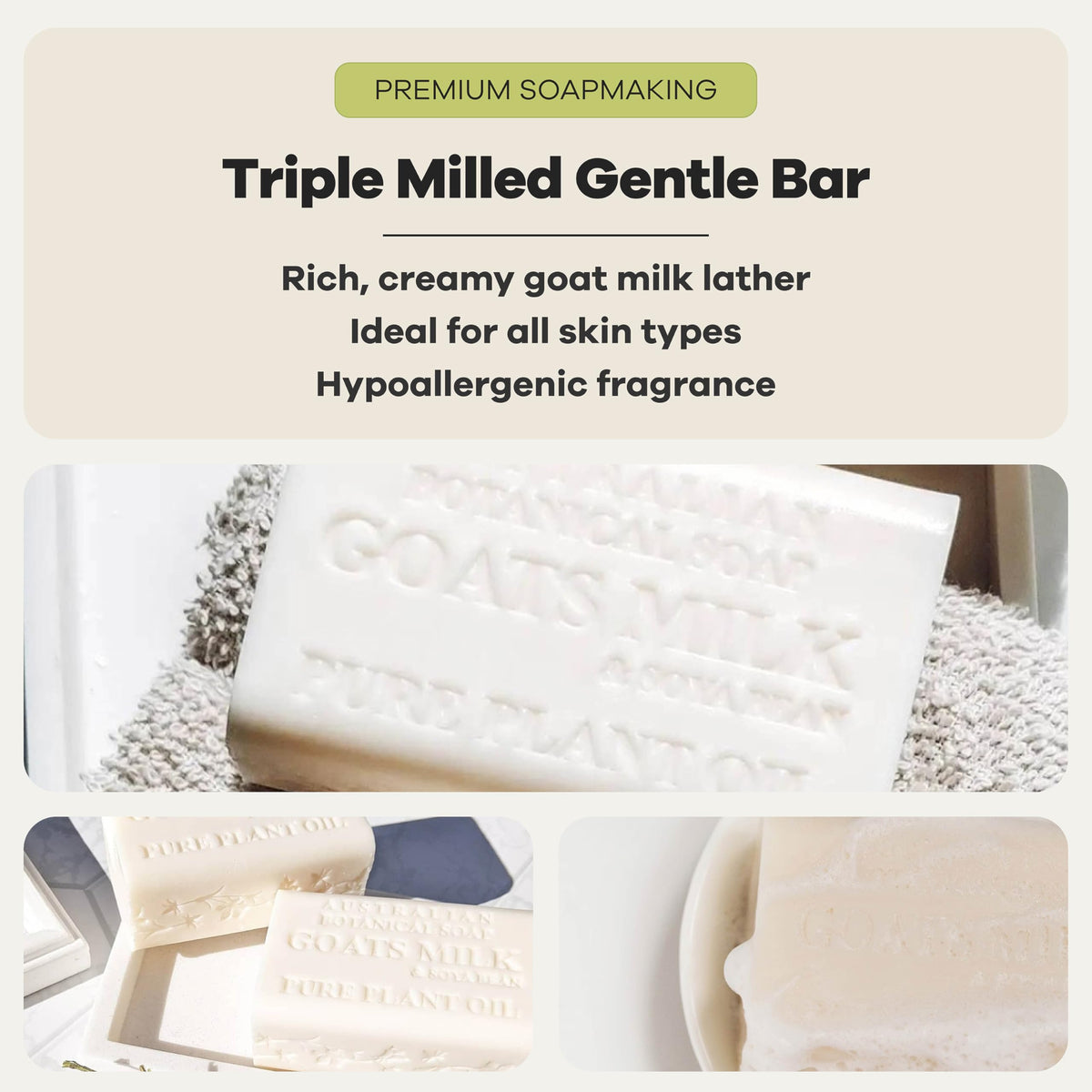 Australian Botanical Soap with organic shea butter highlighting nourishing moisture