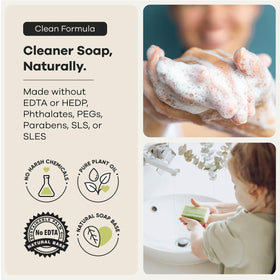 Australian Botanical Soap soya bean oil bottle emphasizing skin-softening benefit
