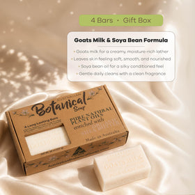 Australian Botanical Soap stack of four bars indicating long-lasting supply