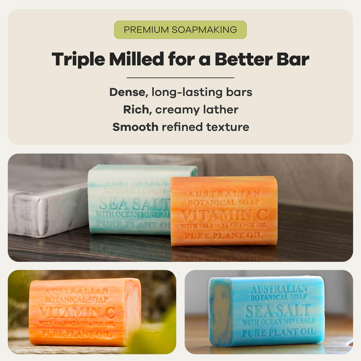 Australian Botanical Soap creamy lather on hand demonstrating gentle conditioning