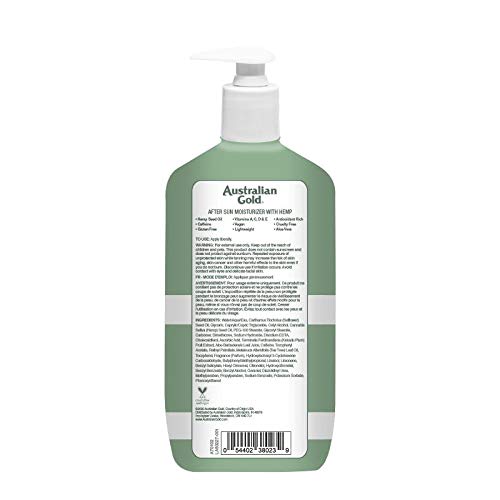 Australian Gold label close-up highlighting ingredients and claims