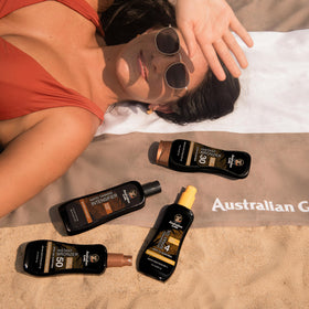 Australian Gold bronzer before-and-after arm demonstrating instant color