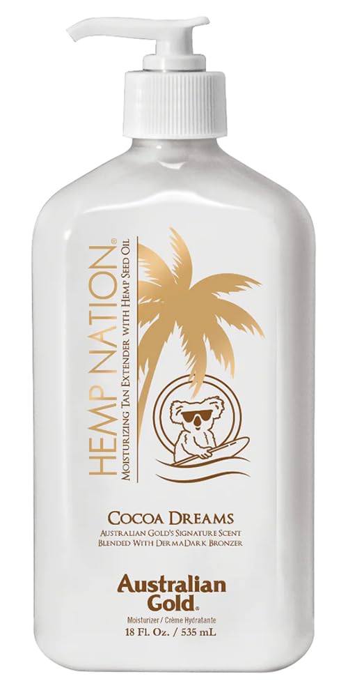 Australian Gold front bottle view showing cocoa dreams tan extender benefits