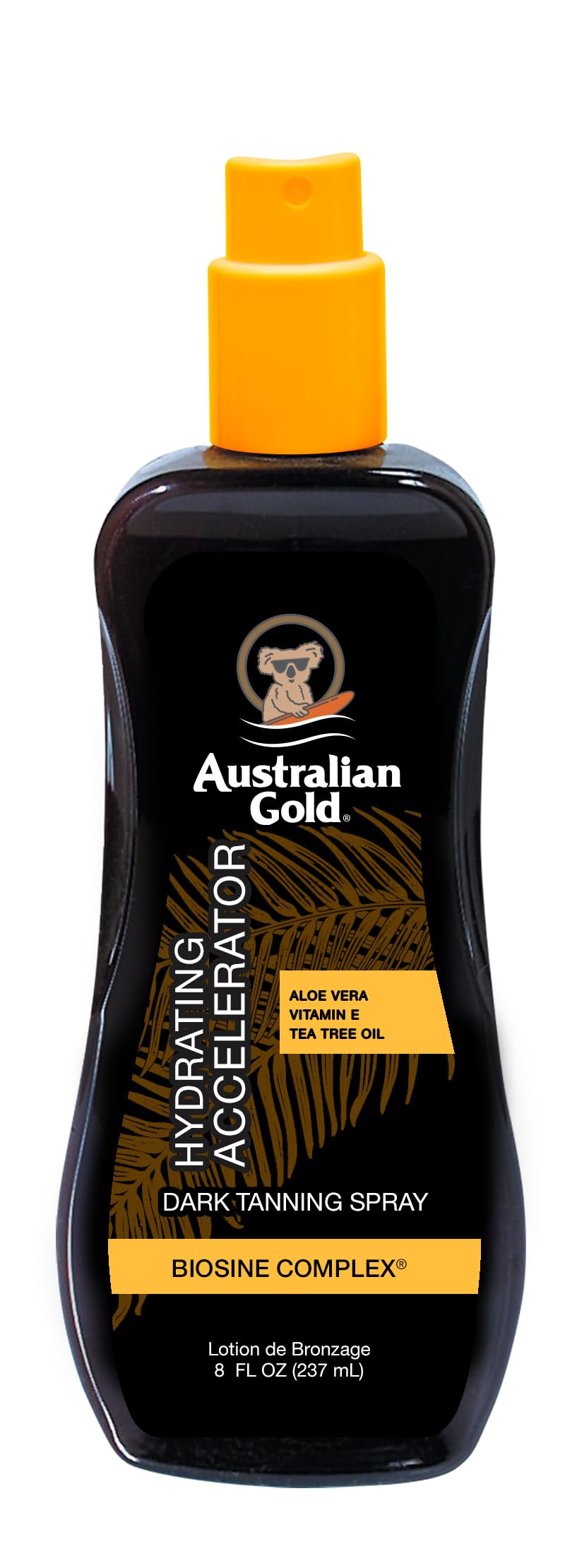Australian Gold front bottle view showing label and benefits for confident tanning