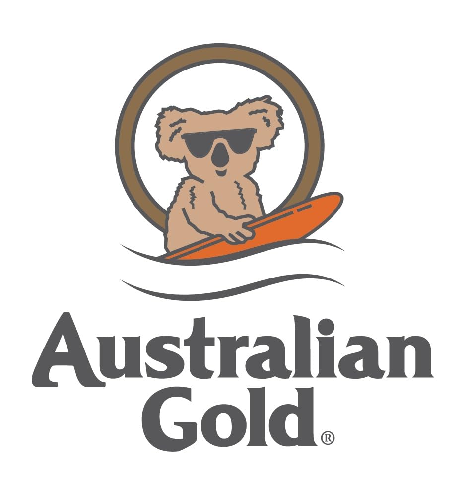Australian Gold bottle on beach towel evoking tropical fragrance and bronzing result