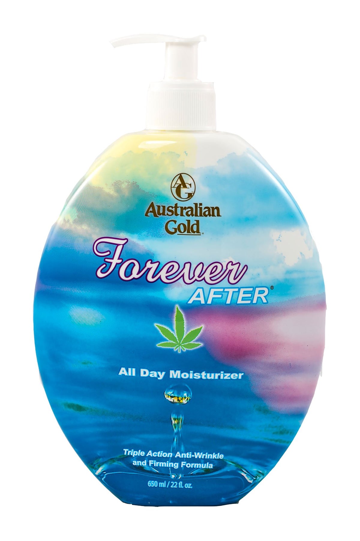 Australian Gold front packaging showing 22 oz bottle and quick-absorbing benefit