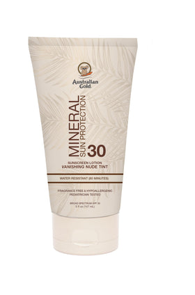 Australian Gold front packaging showing SPF 30 and vanishing nude tint benefit