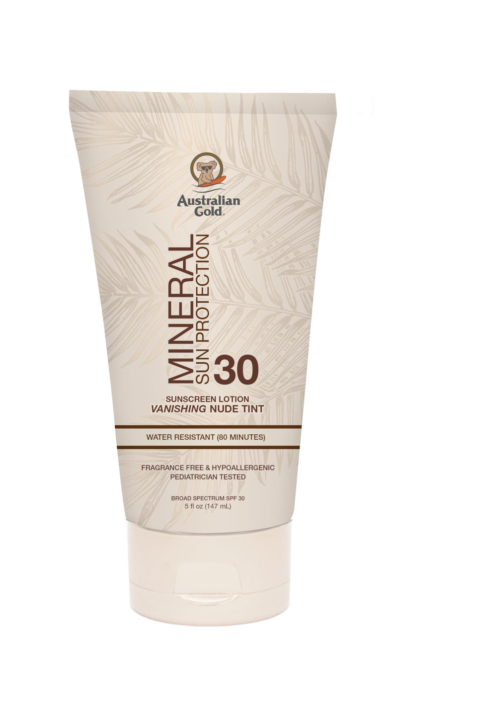 Australian Gold front packaging showing SPF 30 and vanishing nude tint benefit