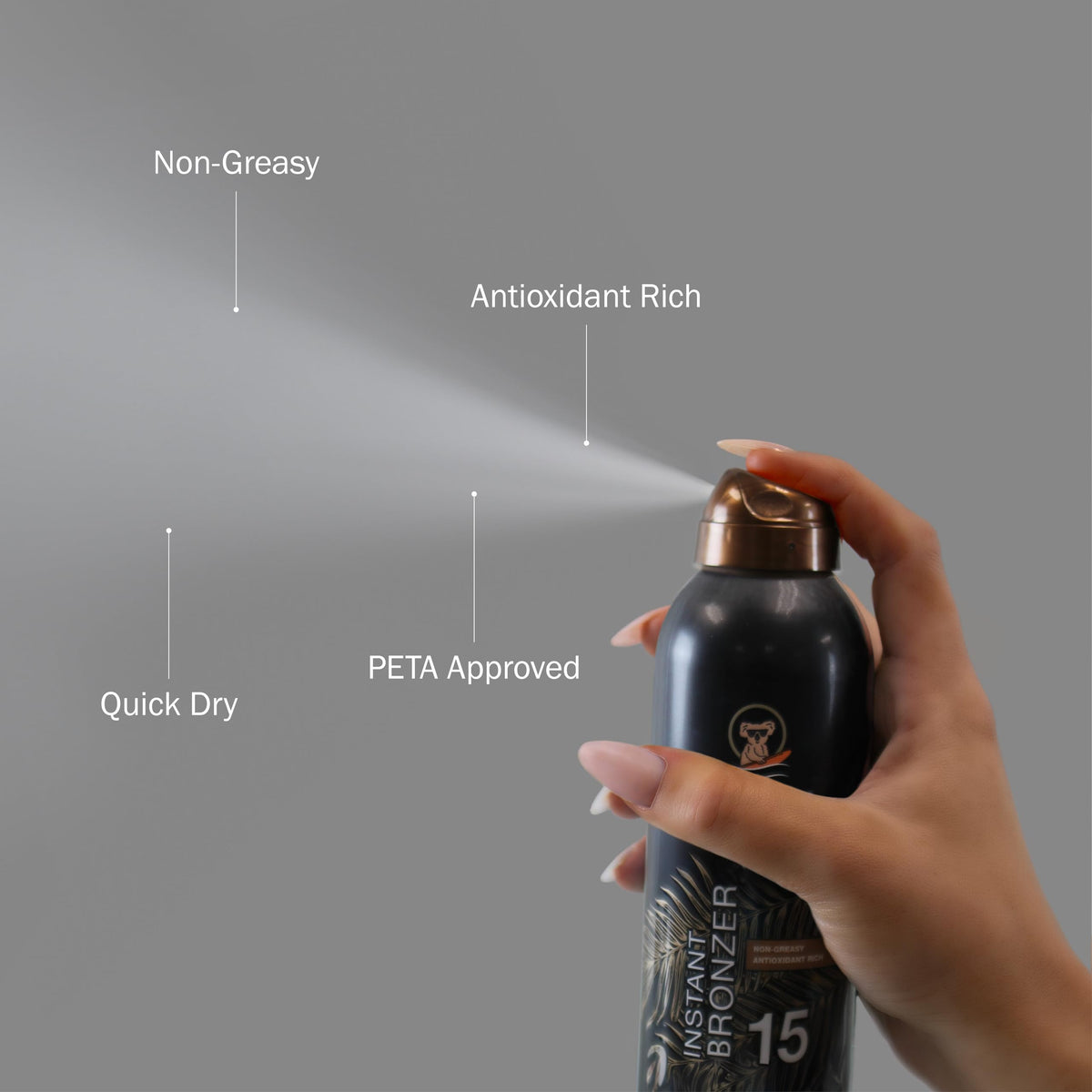 Australian Gold nozzle closeup demonstrating continuous spray for fast coverage