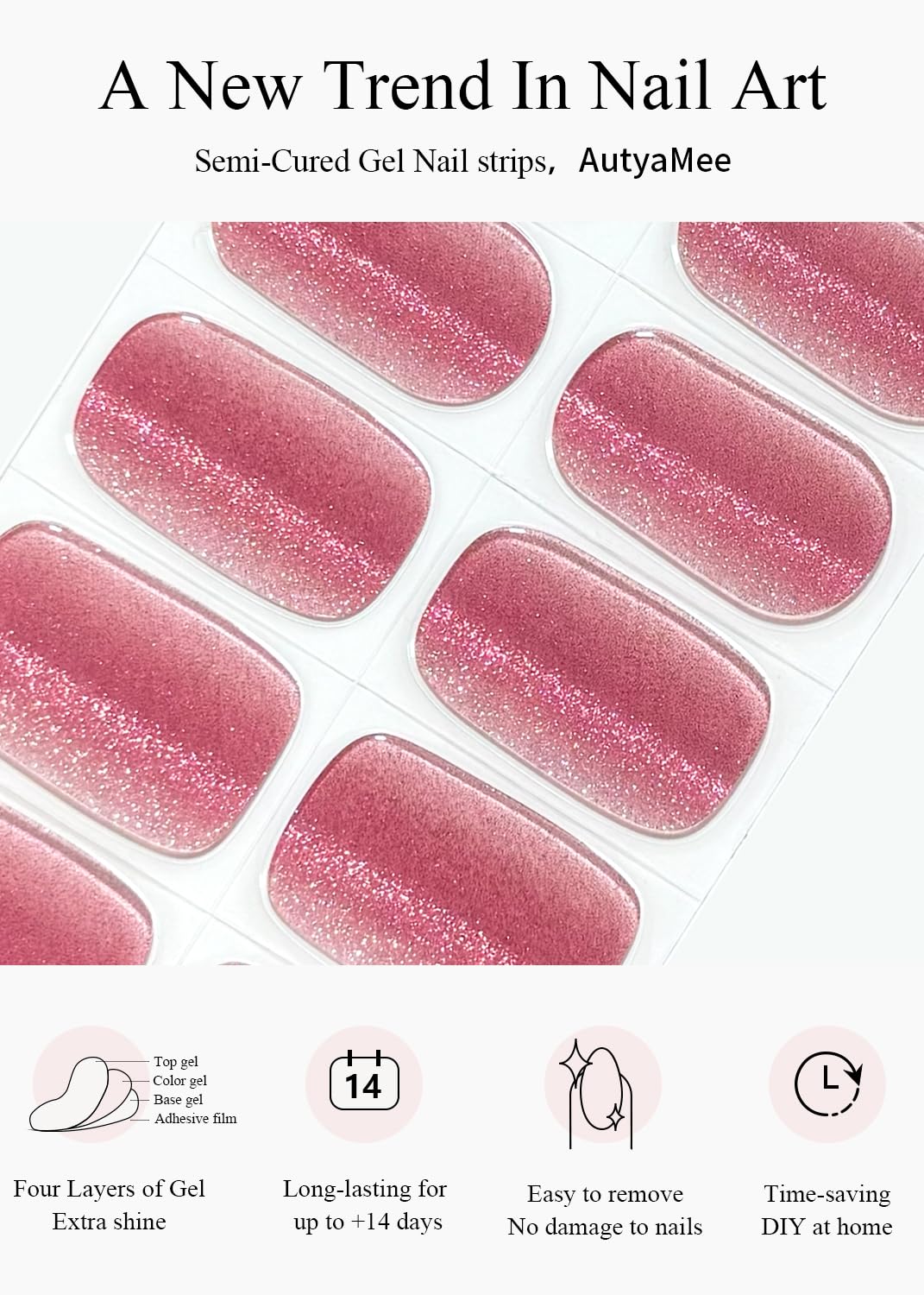AutyaMee nail strip curing under LED lamp for hardened, glossy salon-quality finish