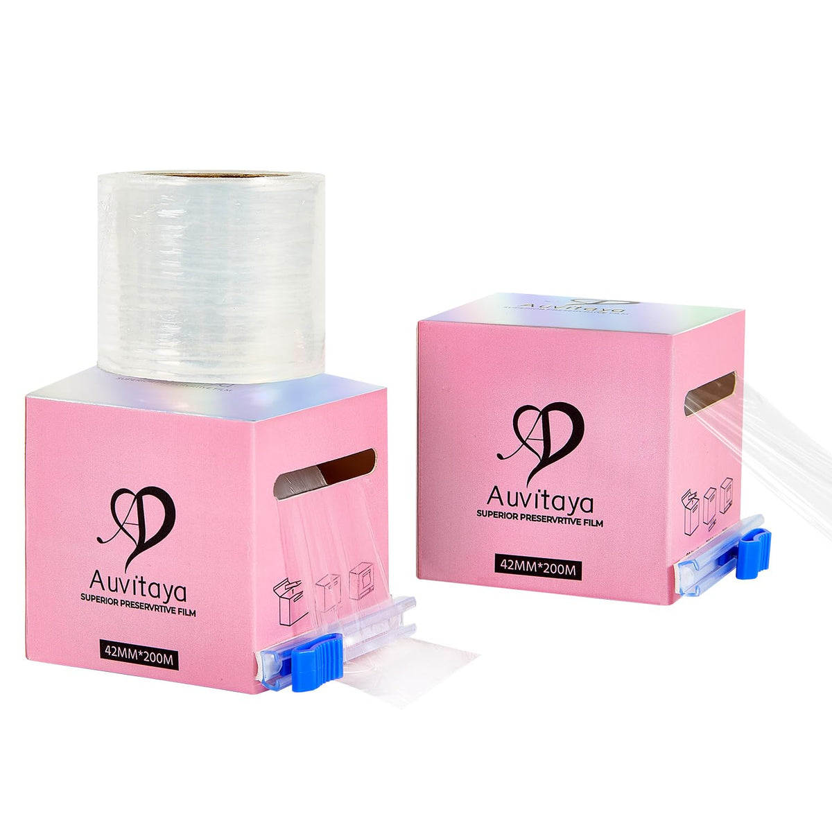 Auvitaya front packaging showing two cling film rolls and slicers for quick setup