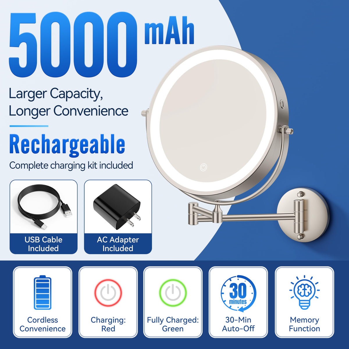 Auxmir 1X full-face mirror showing natural reflection for everyday makeup benefit