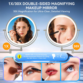 Auxmir close-up of 30X magnifying surface revealing eyebrow detailing benefit
