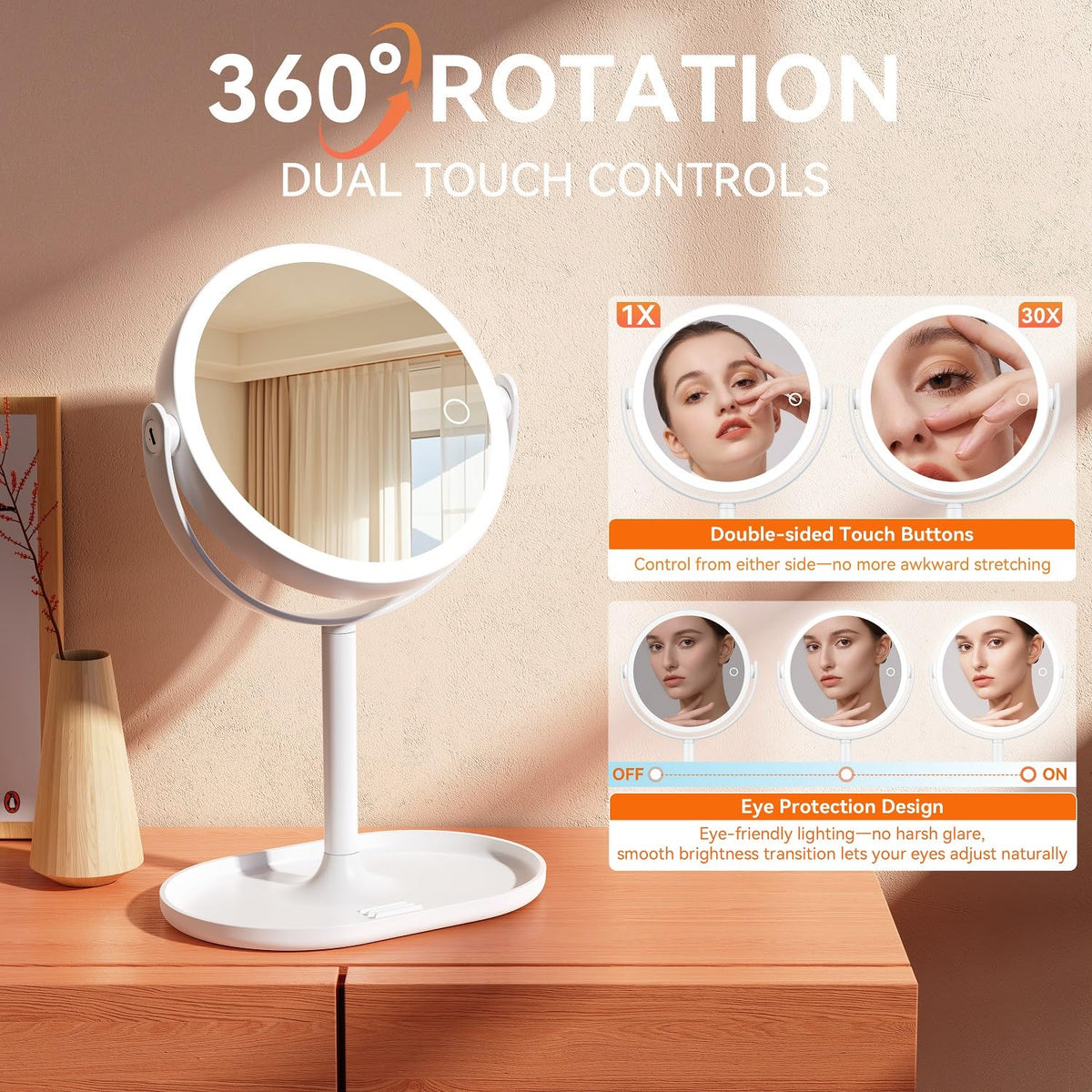 Auxmir mirror rotated 360 degrees showing flexible angle adjustment benefit