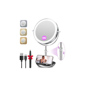 Auxmir front view mirror with lights showing clear face reflection benefit