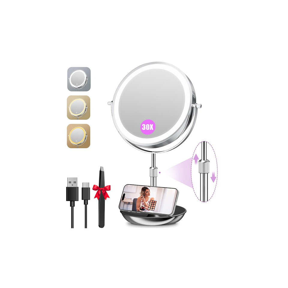 Auxmir front view mirror with lights showing clear face reflection benefit