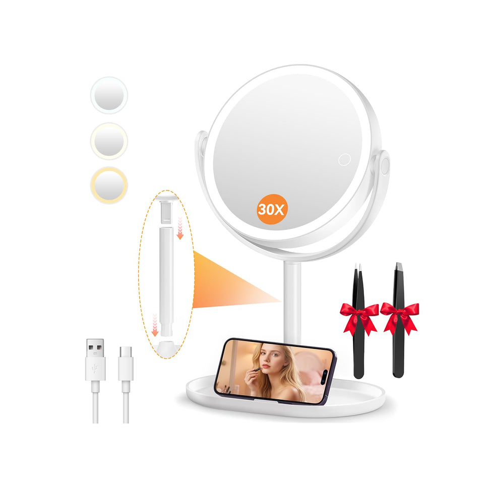 Auxmir front view of lighted mirror showing clean reflection and even lighting