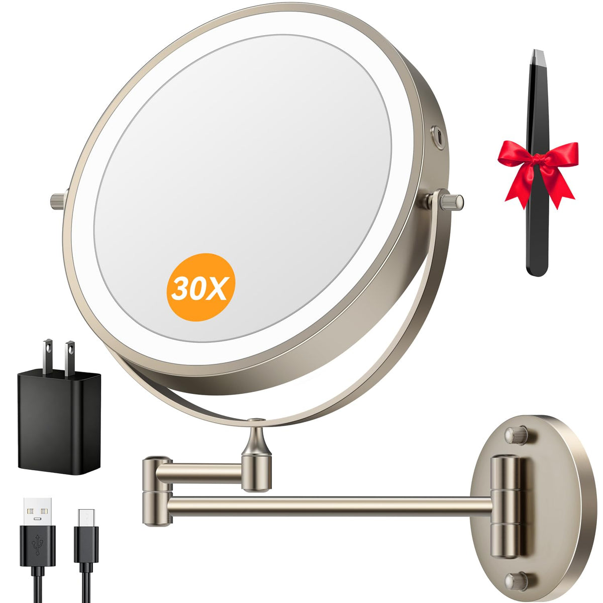 Auxmir front view wall-mounted mirror showing clean profile and LED ring for even lighting