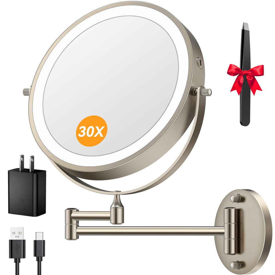 Auxmir front view wall-mounted mirror showing clean profile and LED ring for even lighting