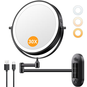 Auxmir front wall-mounted mirror showing dual-sided lights and sleek black finish for clear grooming
