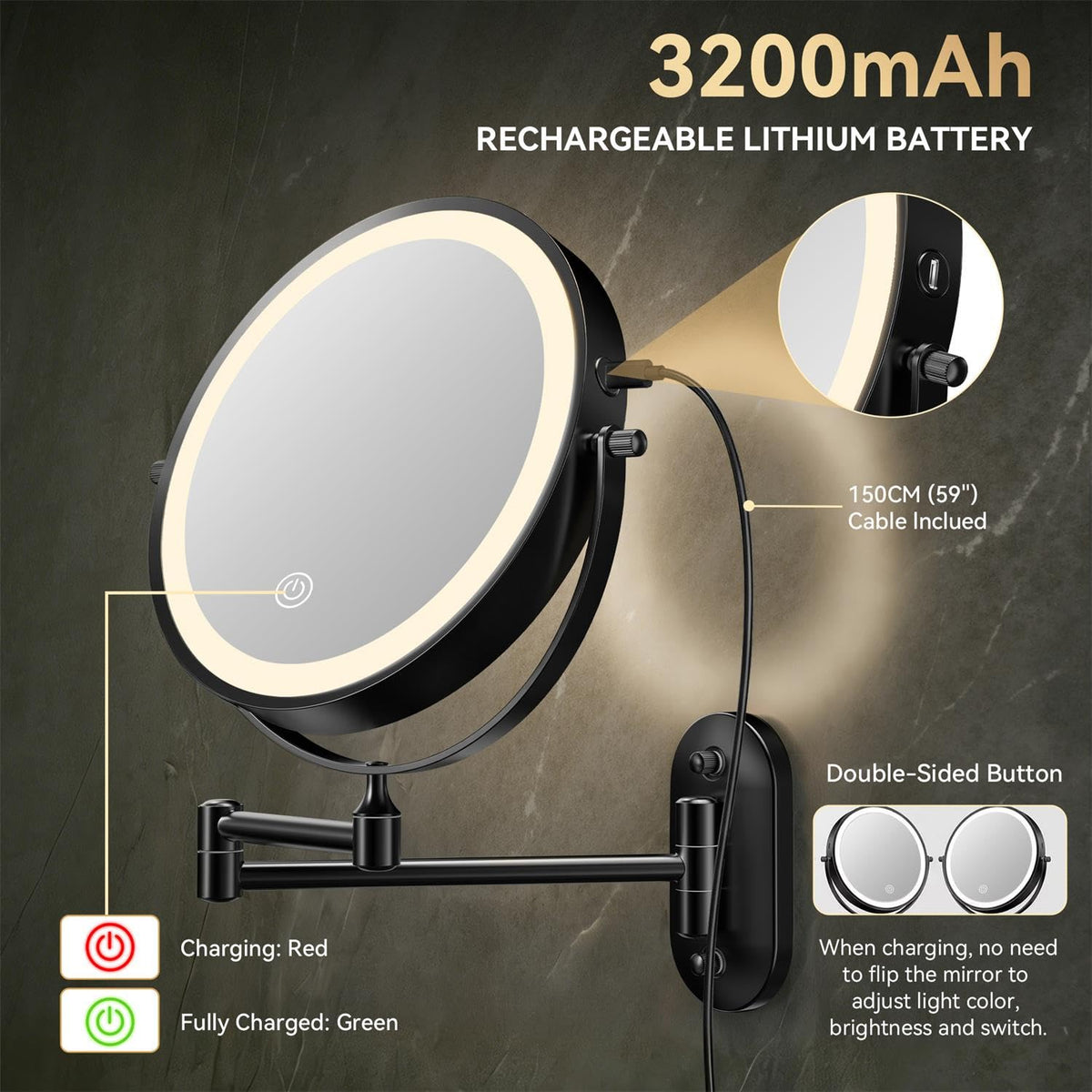 Auxmir LED lights demonstrating three color modes for accurate makeup matching benefit