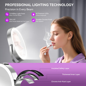 Auxmir on vanity with makeup showing elevated beauty routine benefit