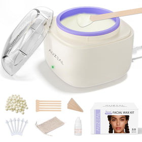 AUZEAL front view of complete mini face wax kit showing compact design and accessories
