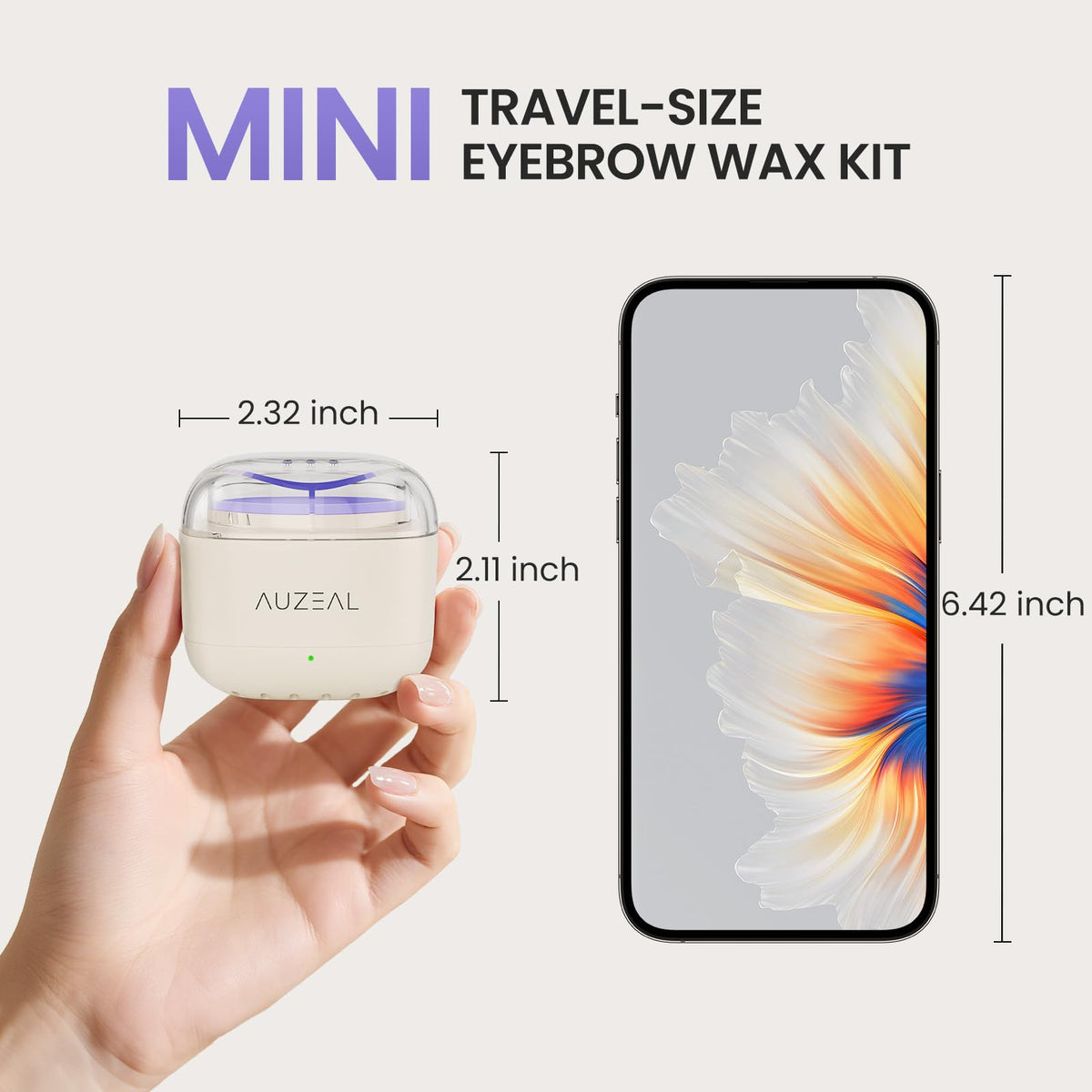 AUZEAL waxer plugged with USB‑C showing fast charge and portable heating convenience