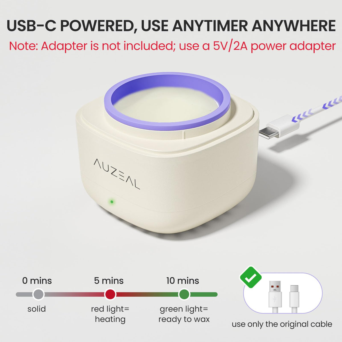 AUZEAL mini waxer in hand showing scale and travel portability for on‑the‑go touchups