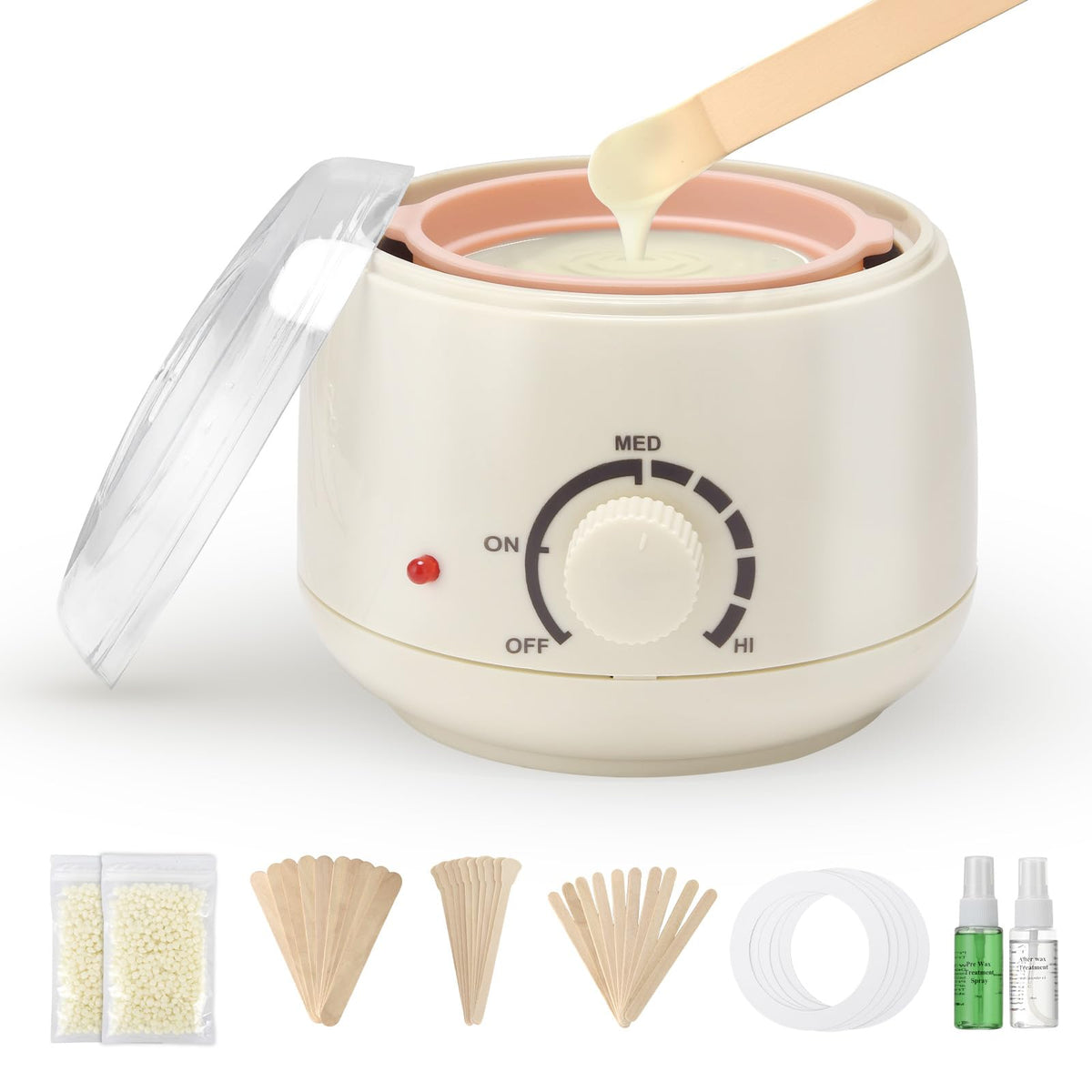 AUZEAL mini wax heater front view showing compact footprint and quick heating benefit