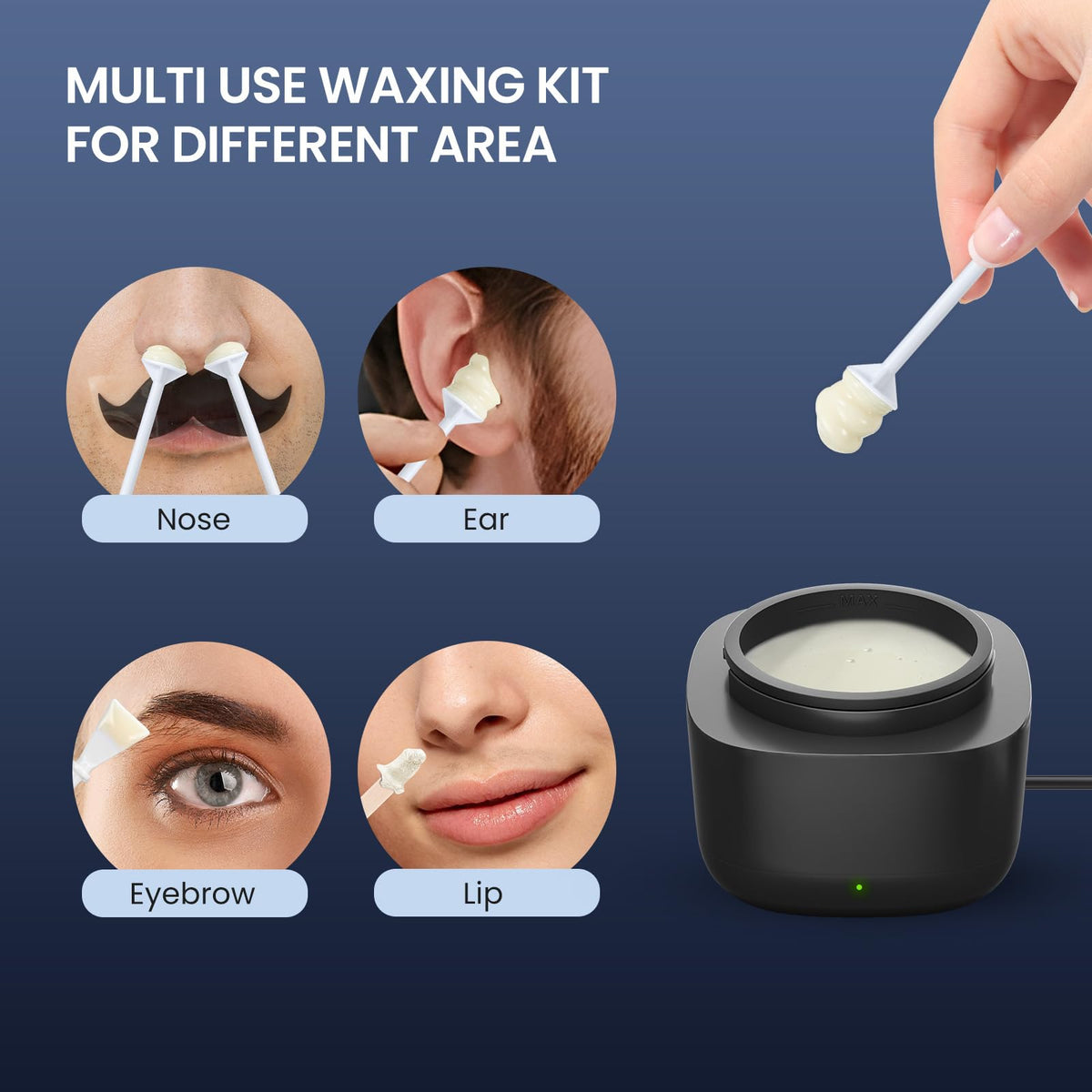 AUZEAL packed inside a travel toiletry bag illustrating USB portability for on-the-go touch-ups