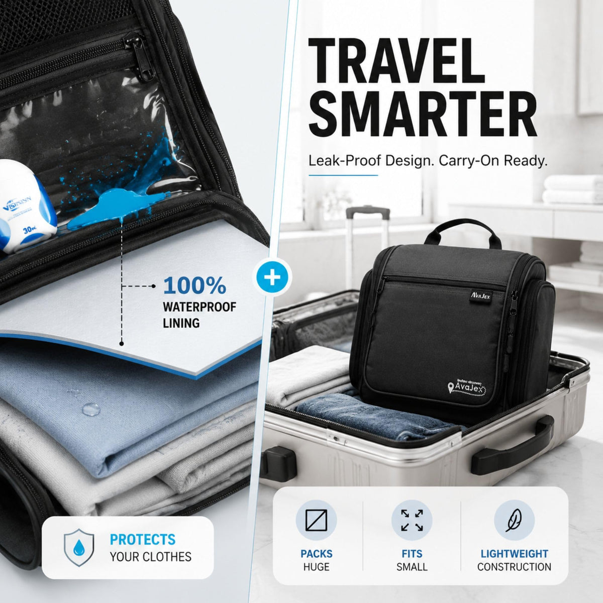 avajex waterproof inner lining detail protecting luggage from spills and stains