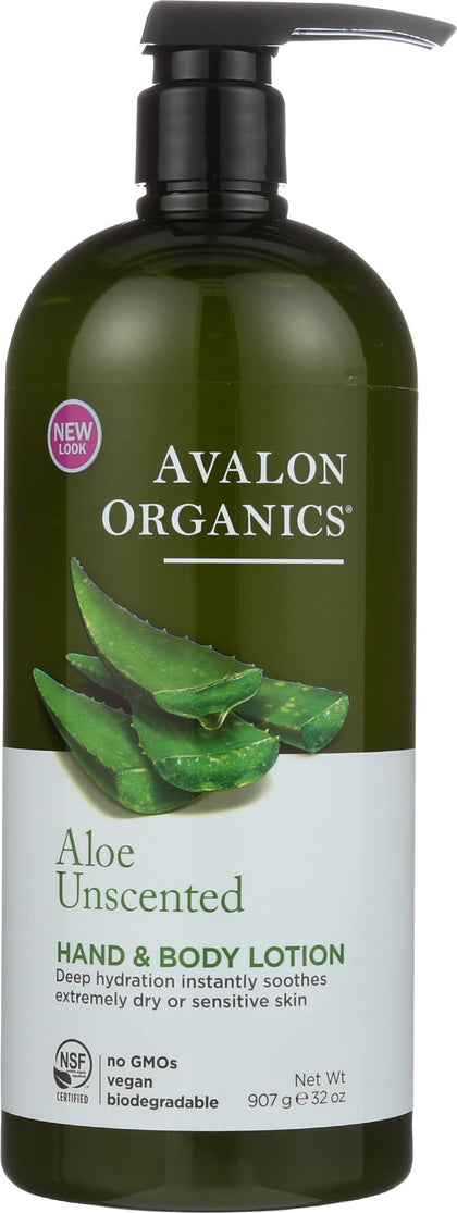 Avalon Organics front label showing 32 oz bottle and unscented benefit