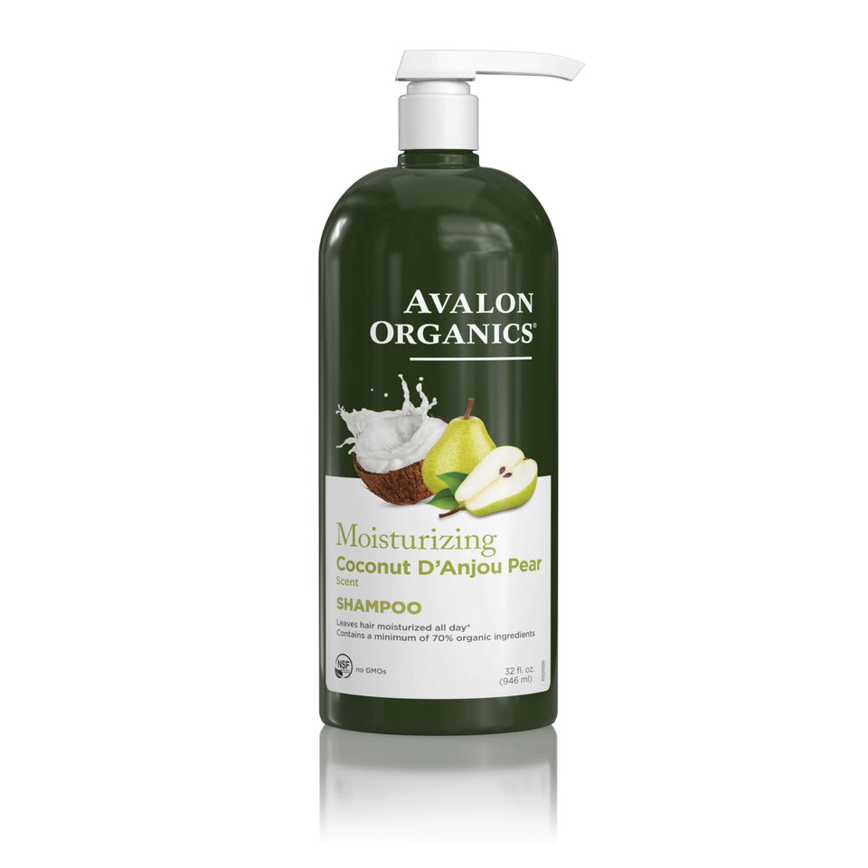 Avalon Organics front packaging of coconut pear shampoo shows size and branding benefit gentle care