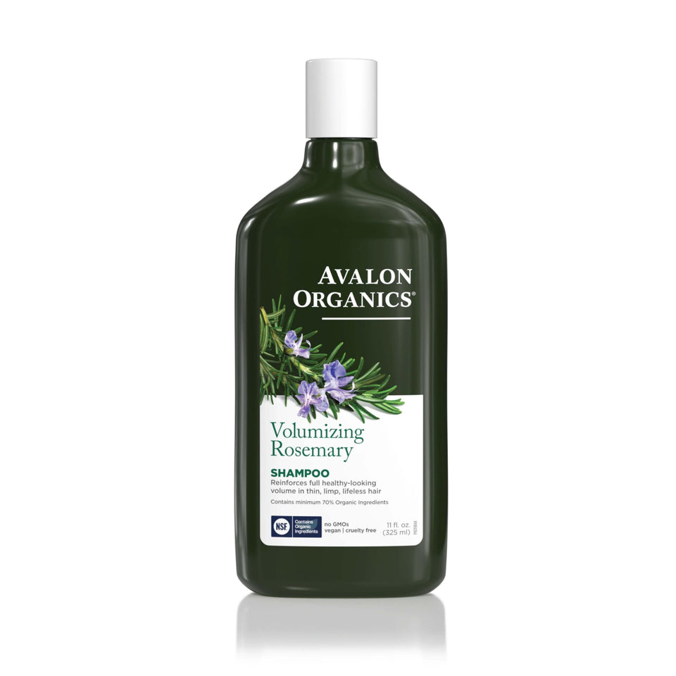 Avalon Organics front label showing volumizing rosemary and benefit