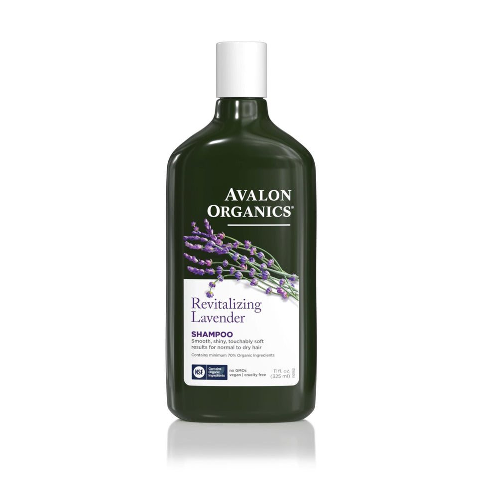 Avalon Organics front packaging showing lavender bottle and benefits