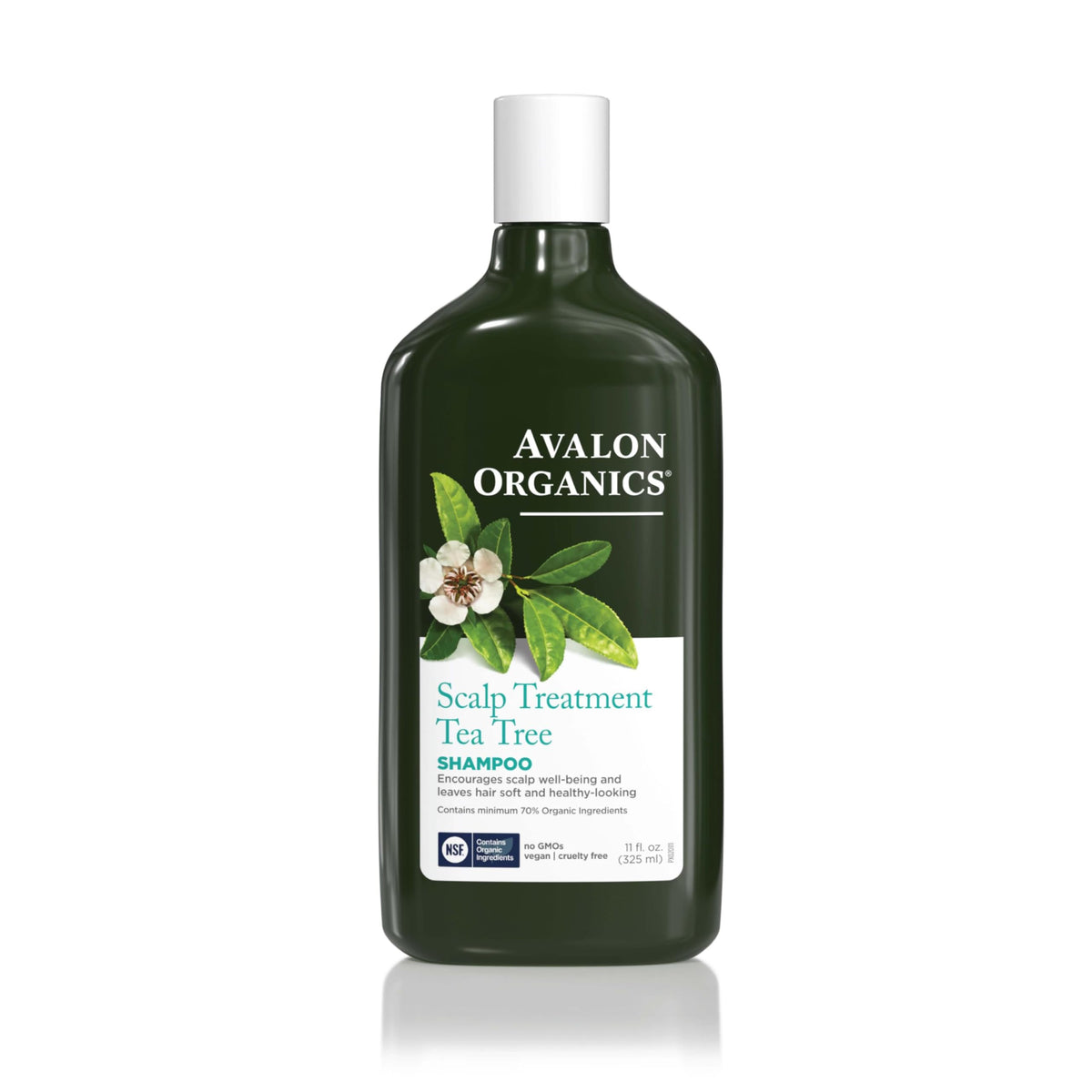 Avalon Organics front packaging showing tea tree shampoo and benefits