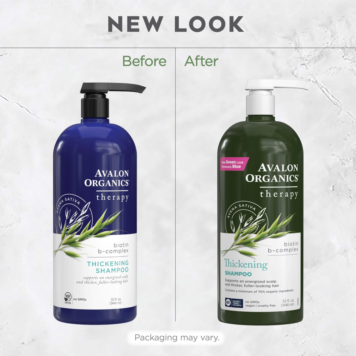 Avalon Organics on bathroom shelf suggesting fuller-looking hair and daily confidence