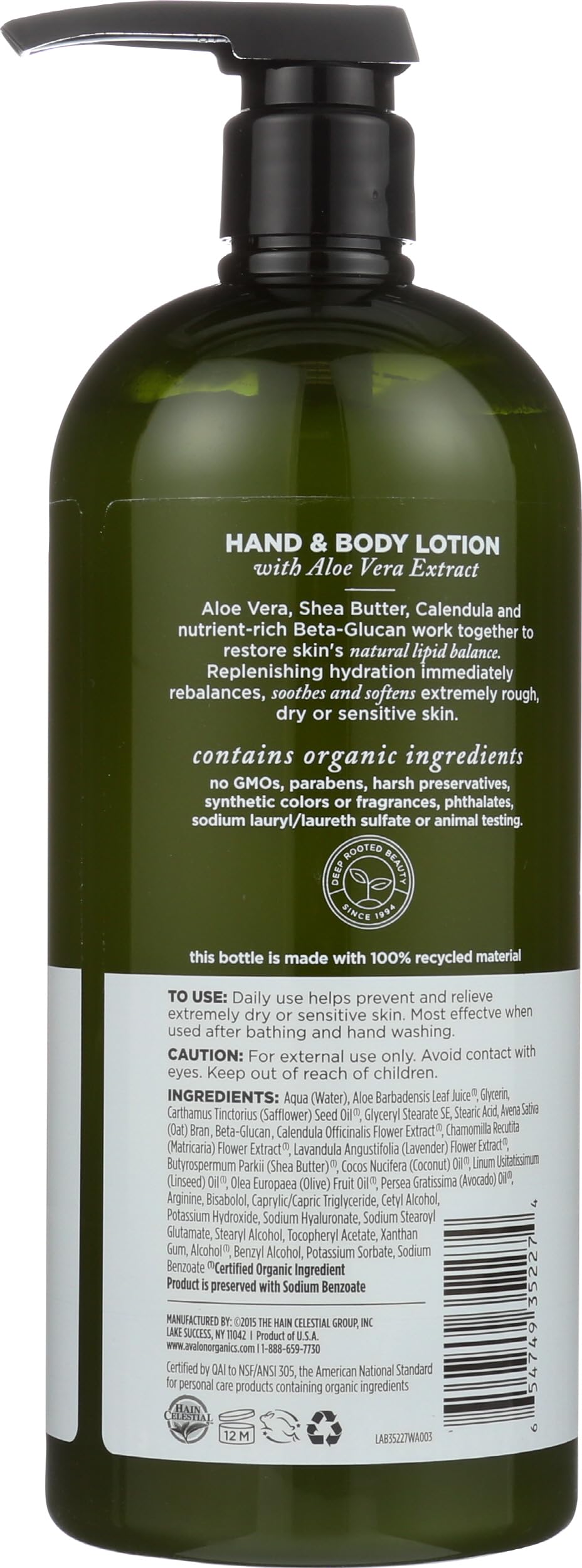 Avalon Organics lotion being pumped illustrating easy dispensing and control
