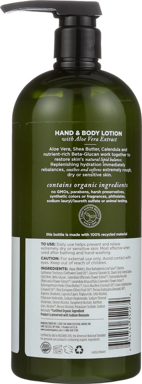 Avalon Organics lotion being pumped illustrating easy dispensing and control