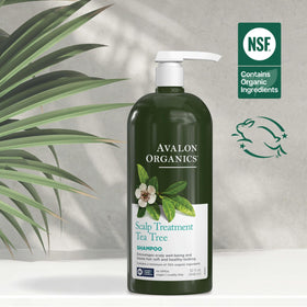 Avalon Organics bottle on bathroom shelf in lifestyle setting suggesting daily routine ease and transparency benefit