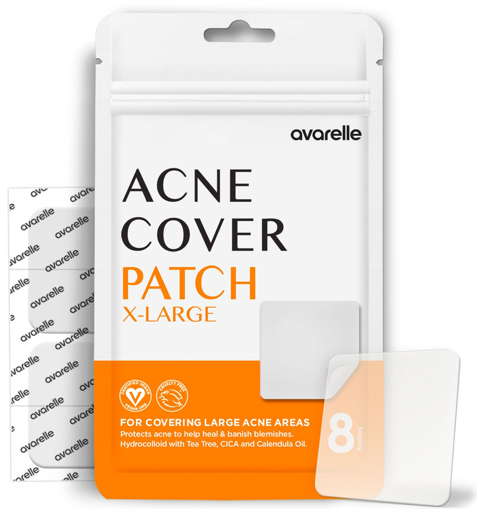 AVARELLE front packaging showing XL acne patch box and benefits